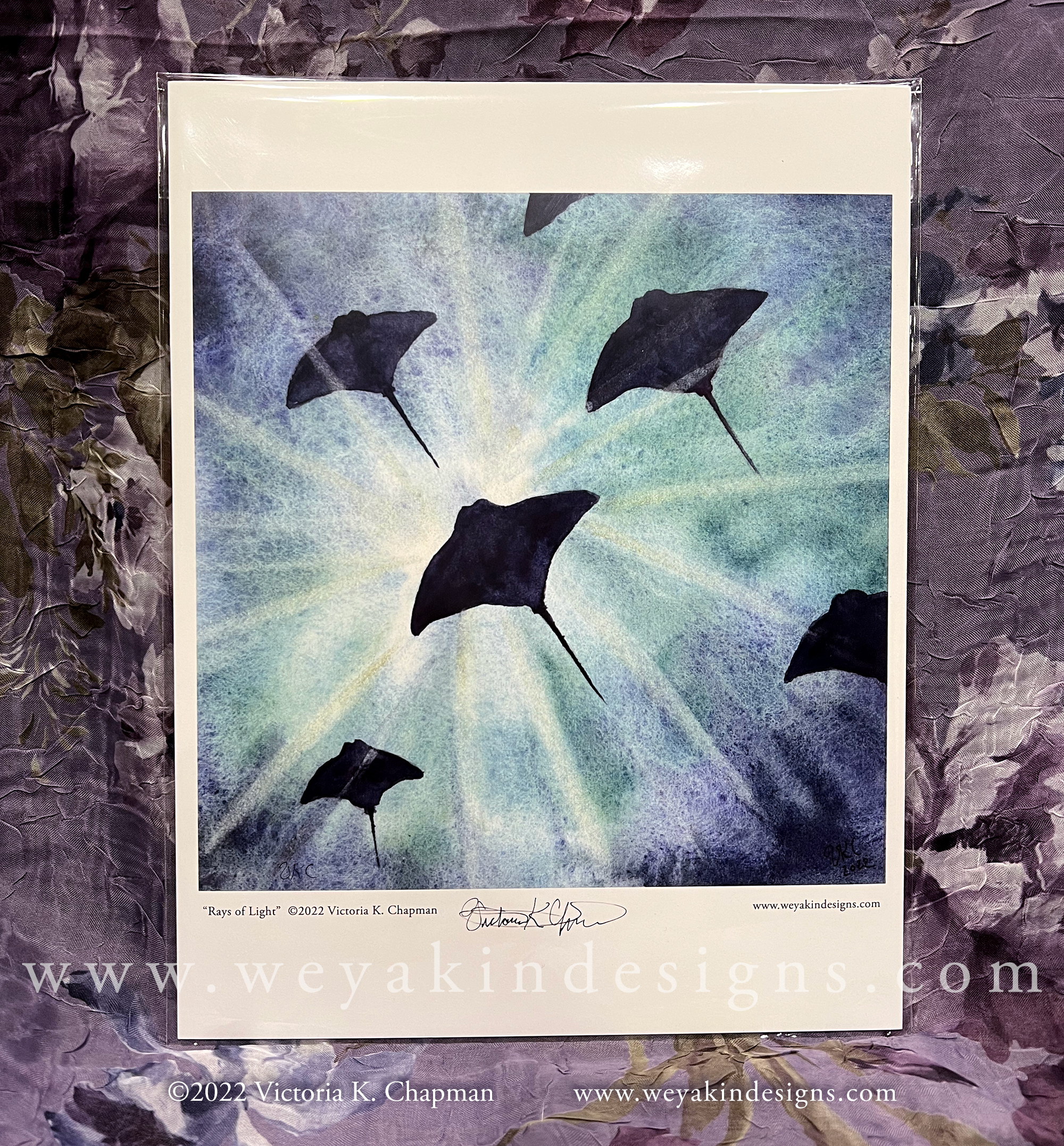 Rays of Light, Cownose Stingray Illustration, Signed Digital Art Print