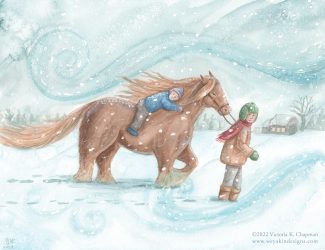 Tinker in the Storm, Winter Horse Original Signed Art Print, Matted (8x10" matted to 11x14")