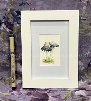 “Inky Caps” Miniature Mushroom Watercolor Painting. Framed and signed ORIGINAL art.