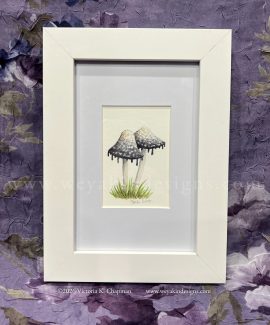 “Inky Caps” Miniature Mushroom Watercolor Painting. Framed and signed ORIGINAL art.