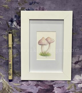 “Lilacana” Miniature Mushroom Watercolor Painting. Framed and signed ORIGINAL art.