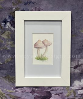 “Lilacana” Miniature Mushroom Watercolor Painting. Framed and signed ORIGINAL art.