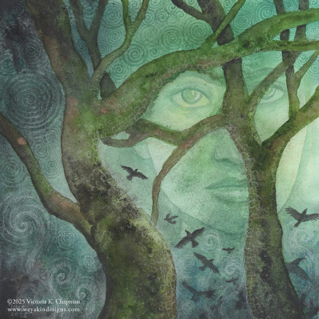 “The Forest Raised Me” Mystical Forest Fae and Crows Illustration, Original Art Print