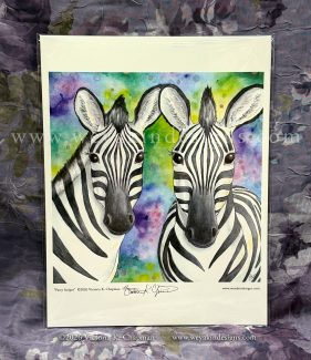 “Party Stripes” Watercolor and Pen Zebra Portrait, Original Art Print
