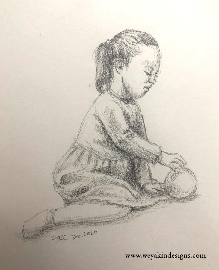 Sketchbook Page of a Girl Playing