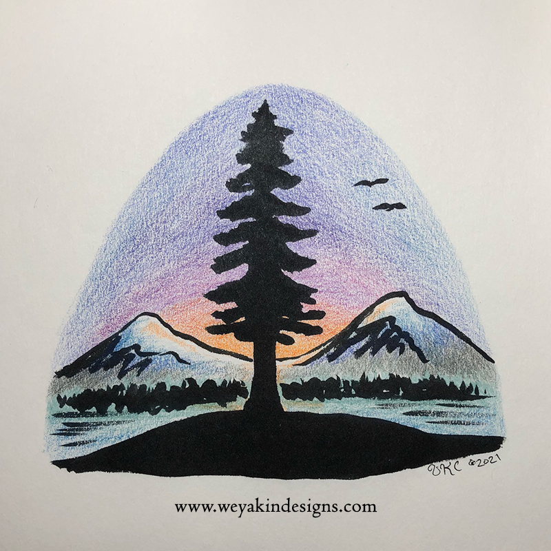 Sketchbook Page of Mountains and Tree